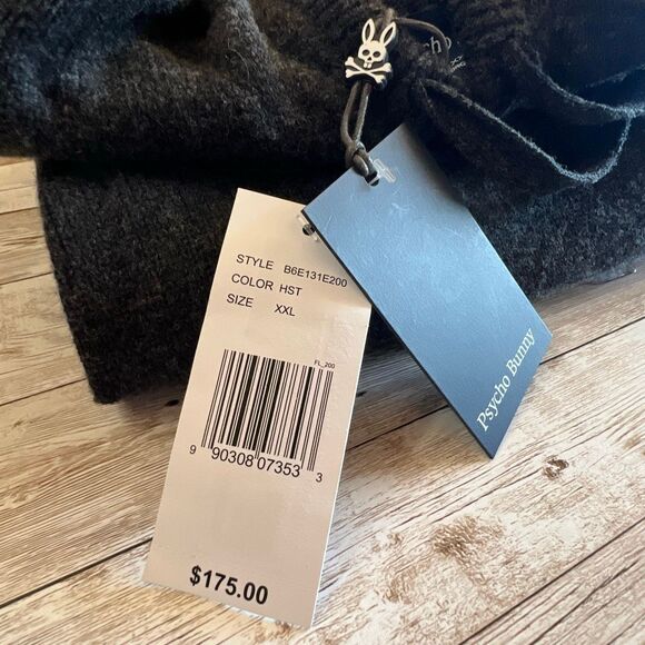 PSYCHO BUNNY Men’s San Luis Hooded Sweater XXL Heather Storm 100% Wool NWT New - Picture 14 of 15